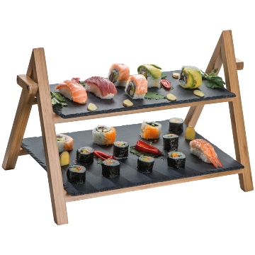 Bamboo presentation set. Many uses. Pictured Sushi