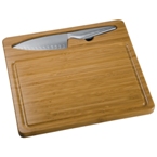 Bamboo cutting board with stainless steel knife.