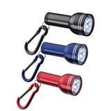 6 LED aluminium torch with carabineer hook.