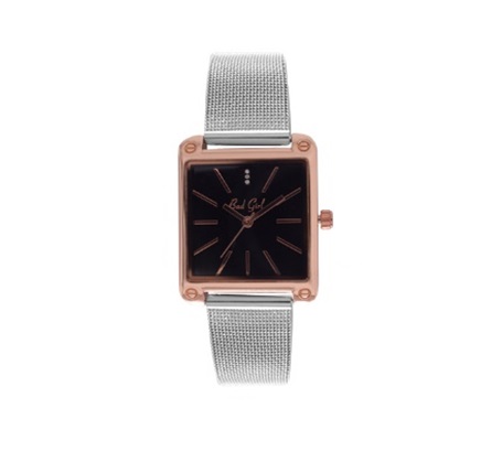 Scene Square Mesh Silver & Rosegold Watch