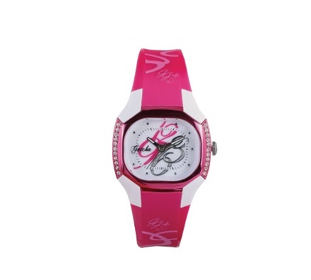 Anlg 30M-WR Pink/White-stones Lds Sqr Watch