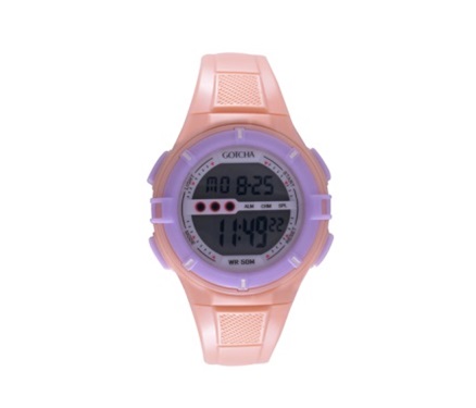 Digi-Midsize 50M-WR Peach/Lilac Lds Rnd Watch