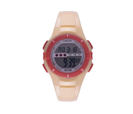 Digi-Midsize 50M-WR Yellow/Coral Lds Rnd Watch