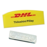 Employee name badge with magnet or pin