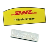 Employee name badge with magnet or pin