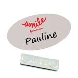 Oval name badge with magnet or pin