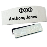 Employee name badge with magnet or pin