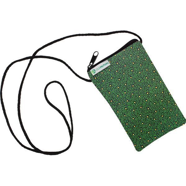 Shweshwe African Printed Cellphone pouch with branded tag. Choos