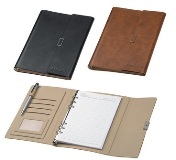 A5 PU Portland Tri-Fold Notebook - Black; Tan