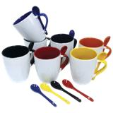 345ml Ceramic Mug with Spoon - Navy, Yellow, Bottle Green, Black