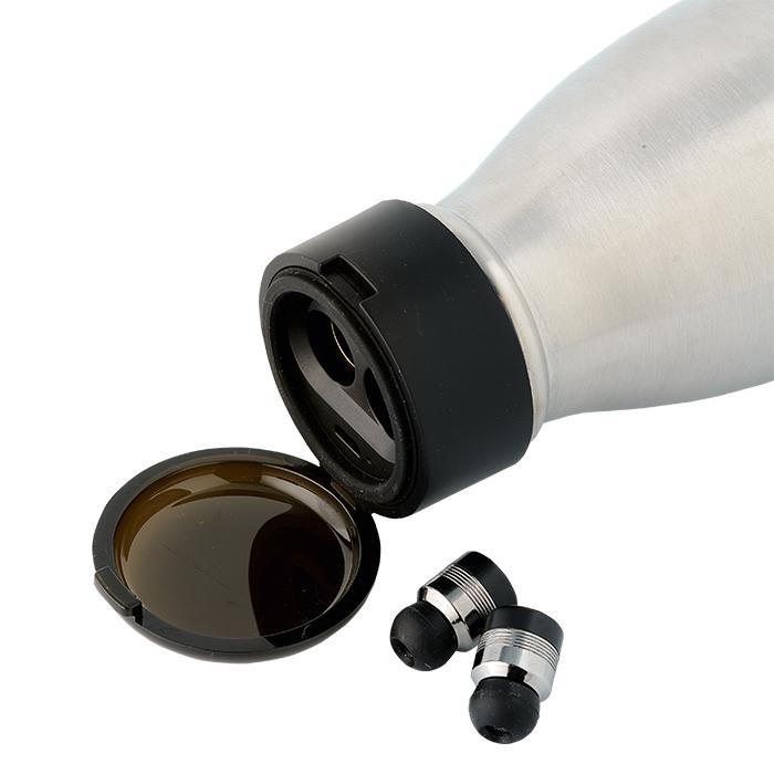 2 in 1 Water Bottle With Bluetooth Earphones - Avail in: Silver