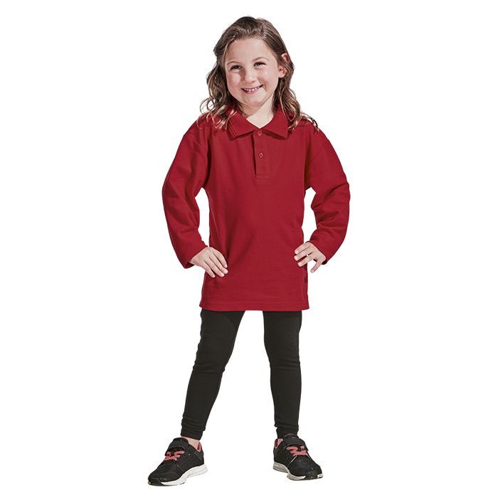 Kiddies 175g Pique Knit Long Sleeve Golfer - Avail in: Black, Na