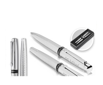 Alex Varga Cygnus Ball Pen & Rollerball Set-Silver