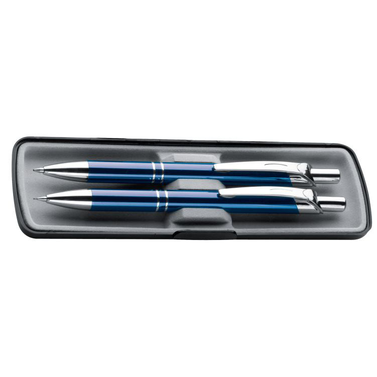 Metal writing set in metallic design consisting of ball pen and