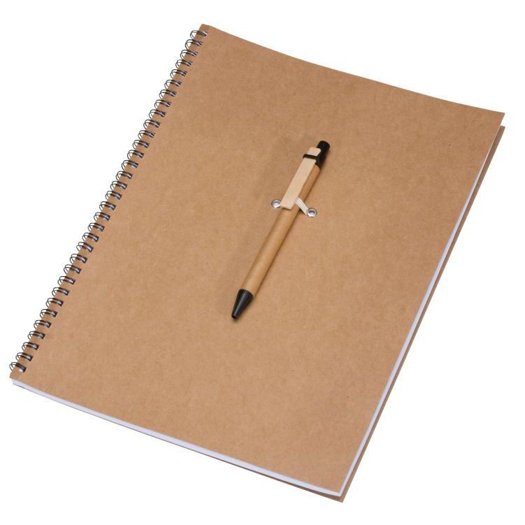 A4 notepad made of recycled paper with matching ball pen fits pe