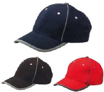 6-Panel Heavy Brushed Cotton Cap with Reflective Piping and Butt