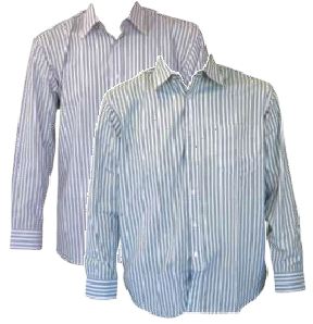 Striped poly cotton shirt long and short sleeves - Cream / Blue