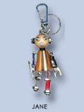 Wooden & Metal Robot Keyring 'Jane'