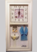 Wooden Wall Clock with Bathroom Theme - 39cm High