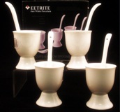 Set 6 White Egg Cups & Spoons