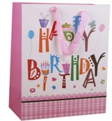Set 6 Gift Bags - Happy Birthday Pink X Large