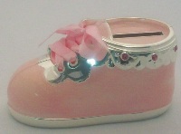 Silver Plated Shoe Money Box Pink - 11cm