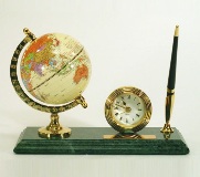 Marble Desk Set with Globe, clock and Pen Holder