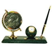 Marble Desk Set with Globe, clock and Pen Holder