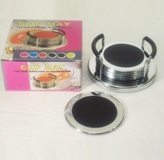 6 pc Chrome Round Coaster Set With Stand - Black