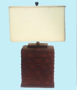 Rectangular Brown Desk Lamp With Linen Shade - 76cm