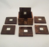 6 pc Wooden Square Coaster Set With Stand