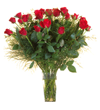 Two Dozen Roses in a Glass Vase