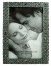 Pewter Photo Frame - Green & Orange crystals (4 * 6 inch)