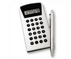 SILVER 8 DIGIT CALCULATOR & PEN SET