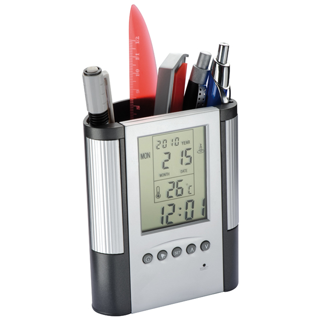 Desk clock, alarm, thermometer, calendar