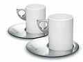 Milano. Futuristic porcelain coffee cup set with metal handle an
