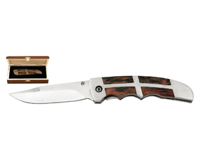 440 SS AND WOOD FOLDING KNIFE IN BOX