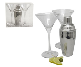 3Pc Martini Set W/2 Martini Glasses