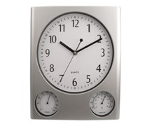 Slv W/ Station Wall Clock W/Temperature,Time & Humidity Dial