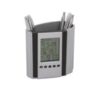 Silver & Black Penholder W/Alarm Clock,Calendar And Thermome