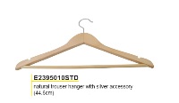 Natural Trouser Hanger With Non Slip Bar And Silver Accessories