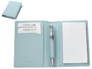 Leather Pastel Pink Or Blue Mini Note Pad holder, pen, 2 pads