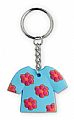 T-shirt PVC key ring in summerful design. Avail in blue or orang