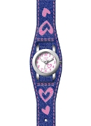Clever Kids Girls Pink Denim Hart Wrist Watch