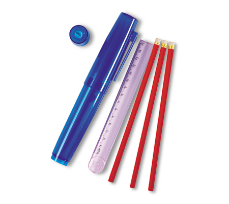 3 pencils, pencil sharpener and ruler - In transparent penshape