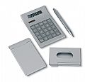 Stationery set with calculator, pen, name cardholder and noteboo