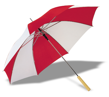 Nylon bicolour umbrella with wooden grip, opens automatically