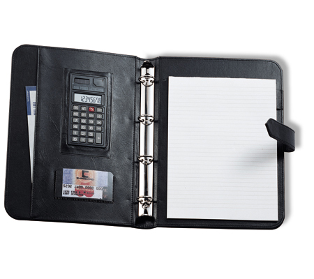 Imitation leather A-4 writing case withcalculator, ring binder a
