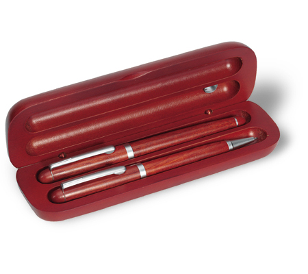 Gift set with rosewood ball pen and founatin pen in wooden box