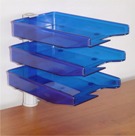 Swivel Letter Trays, 3 Tier Unit with Clamp Fix - Blue